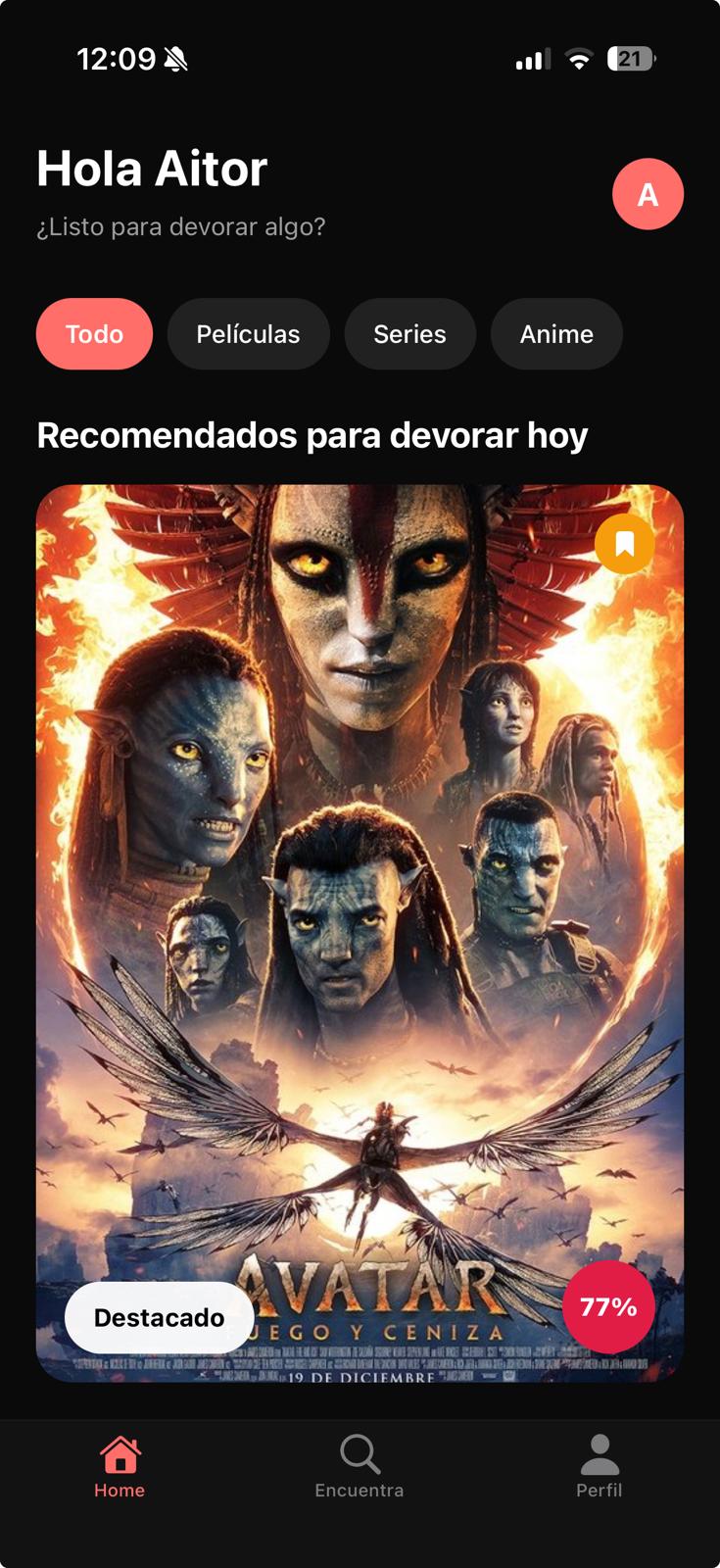 Pantalla principal de Devofilm